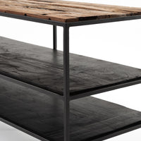 44" Modern Rustic Wood and Black Metal Open TV Stand