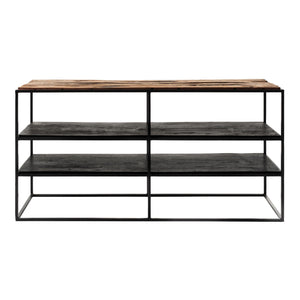 44" Modern Rustic Wood and Black Metal Open TV Stand