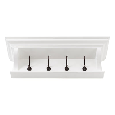 Classic White Wood Wide Four Hook Hanging Coat Rack