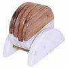Set of Four Round Wood and Marble Half and Half Coasters with Stand