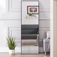 64in. x 21in. Modern Aluminum Alloy Thin Black Framed Full Length Floor Mirror