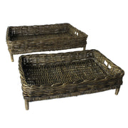 Set of Two Brown Rattan Trays