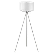 Brella 1-Light Brushed Nickel Tripod Floor Lamp With Sheer Snow Shantung Two Tier Shade