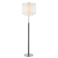 Roosevelt 1-Light Espresso And Brushed Nickel Floor Lamp With Sheer Snow Shantung Two Tier Shade