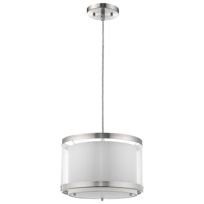 Lux 1-Light Brushed Nickel Pendant With Metal Trimmed Sheer Snow Shantung Two Tier Shade