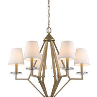 Easton 6-Light Washed Gold Chandelier With Crystal Bobeches And White Fabric Shades