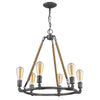 Grayson 6-Light Antique Gray Chandelier With Jute Wrapped Uprights