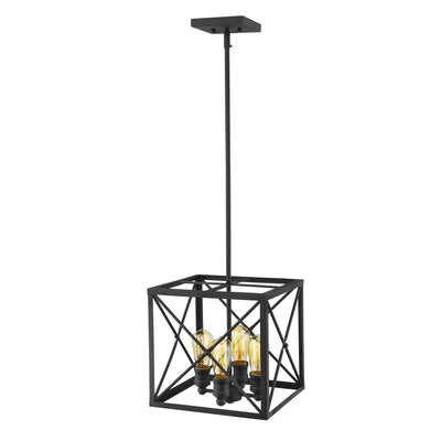 Brooklyn 4-Light Matte Black Pendant With Metal Framework Shade