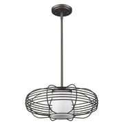 Loft 1-Light Oil-Rubbed Bronze Wire Globe Pendant With Etched Glass Interior Shade