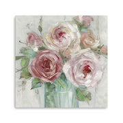 30" x 30" Watercolor Soft Pastel Peonies Bouquet Canvas Wall Art