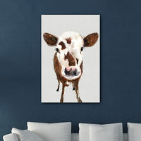 36" x 24" Brown and White Baby Cow Face Canvas Wall Art