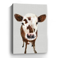 48" x 32" Brown and White Baby Cow Face Canvas Wall Art