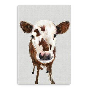 48" x 32" Brown and White Baby Cow Face Canvas Wall Art