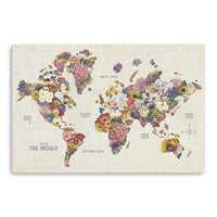 24" x 16" Fun Floral Map of the World Canvas Wall Art