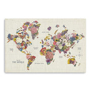 36" x 24" Fun Floral Map of the World Canvas Wall Art