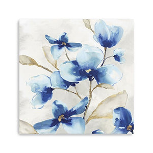 30" x 30" Watercolor Shades of Blue Floral Canvas Wall Art