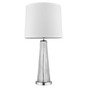 Chiara 1-Light Clear Glass And Polished Chrome Table Lamp With Off-White Shantung Shade