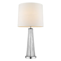 Chiara 1-Light Clear Glass And Polished Chrome Table Lamp With Off-White Shantung Shade