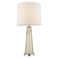 Chiara 1-Light Champagne Glass And Polished Chrome Table Lamp With Off-White Shantung Shade