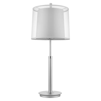 Nimbus 1-Light Metallic Silver And Polished Chrome Table Lamp With Sheer Snow Double Shantung Shade