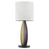 Elixer 1-Light Plum-Gold Frosted Glass And Ebony Lacquer Table Lamp With Lattice Cream Linen Shade
