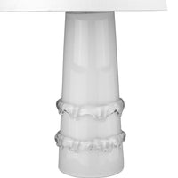 29" White Glass Column Table Lamp With White Drum Shade