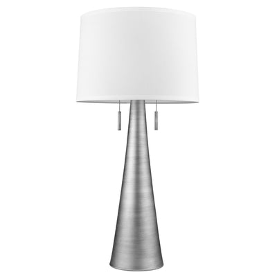 Muse 2-Light Hand Painted Weathered Pewter Table Lamp With Off-White Shantung Shade