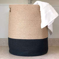 19" Black and Natural Jute Woven Rope Basket