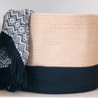 15" Black and Natural Jute Woven Rope Basket