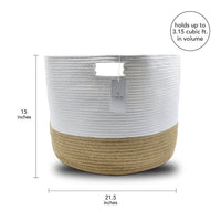 15" White and Natural Jute Woven Rope Basket