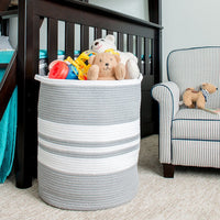 19" Gray and White Stripe Cotton Woven Rope Basket