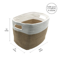 Set of Two White and Natural Jute Rope Cubby Baskets