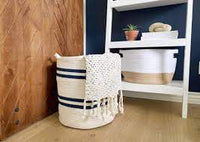 19" Ivory and Navy Stripe Cotton Woven Rope Basket