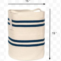 19" Ivory and Navy Stripe Cotton Woven Rope Basket