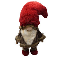 Big Furry Red Hat Brown and Beige Gnome