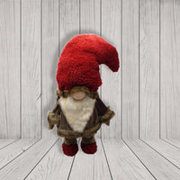 Big Furry Red Hat Brown and Beige Gnome
