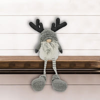 Grey and White Sitting Gnome with Antlers