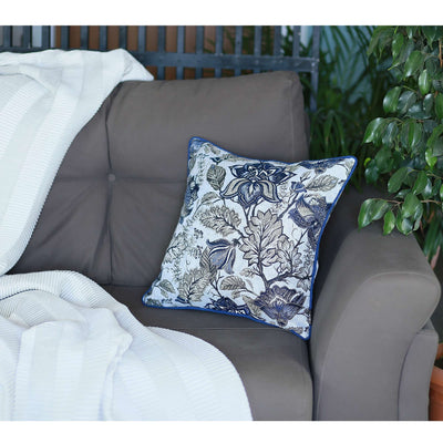 Blue and Gray Floral Vines Decorative Throw Pillow