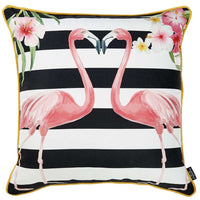 Tropical Pink Flamingo Striped Throw Pillow