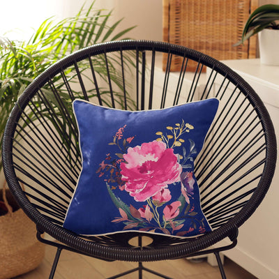 Blue and Pink Floral Printed Throw Pillow