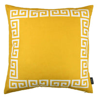 Yellow and White Greek Key Bordered Throw Pillow