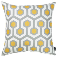 Yellow and Gray Geometric Circuit Throw Pillow