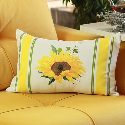 Yellow Sunflower Printed Lumbar Throw Pillow