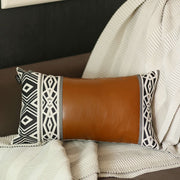 Rustic Brown Faux Leather Geometric Lumbar Pillow