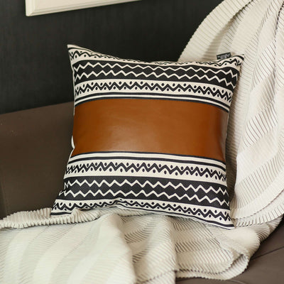 Zigzag Patterned Faux Leather Throw Pillow