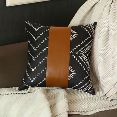 Black Geometric Pattern Leather Throw Pillow
