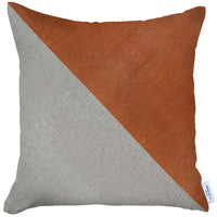 Slanted White and Brown Faux Leather Throw Pillow