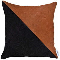 Slanted Black and Brown Faux Leather Throw Pillow