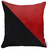 Slanted Black and Red Faux Leather Throw Pillow