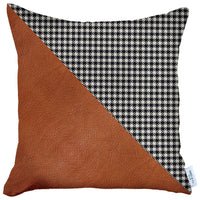 Houndstooth Brown Faux Leather Throw Pillow